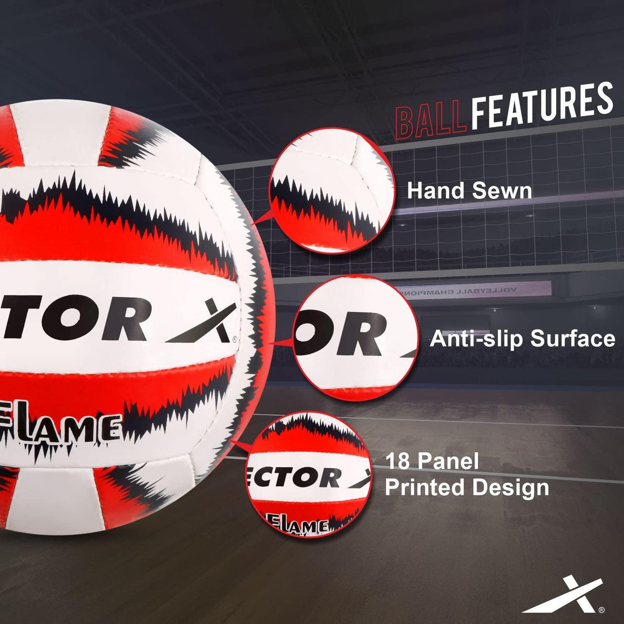 Vector X Flame Hand sewn Volleyball With Pump (18panels)