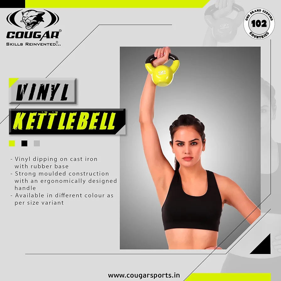 Cougar Vinyl Kettlebell, Solid Cast Iron Vinyl Coated Kettlebells, Kettle Bell for Gym & Workout, Kettle Bell for Strength Cardio Training, Home and Gym Fitness Workout
