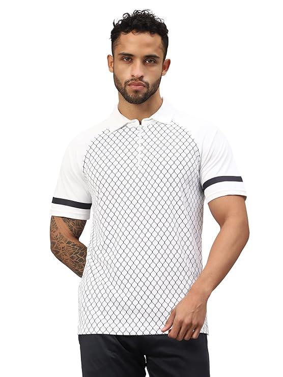 Vector X Mens Sports Wear Polyester Front Printed Collar Neck with Front Zipper Opening Half Sleeves T-shirt For Running, Training, Athletic