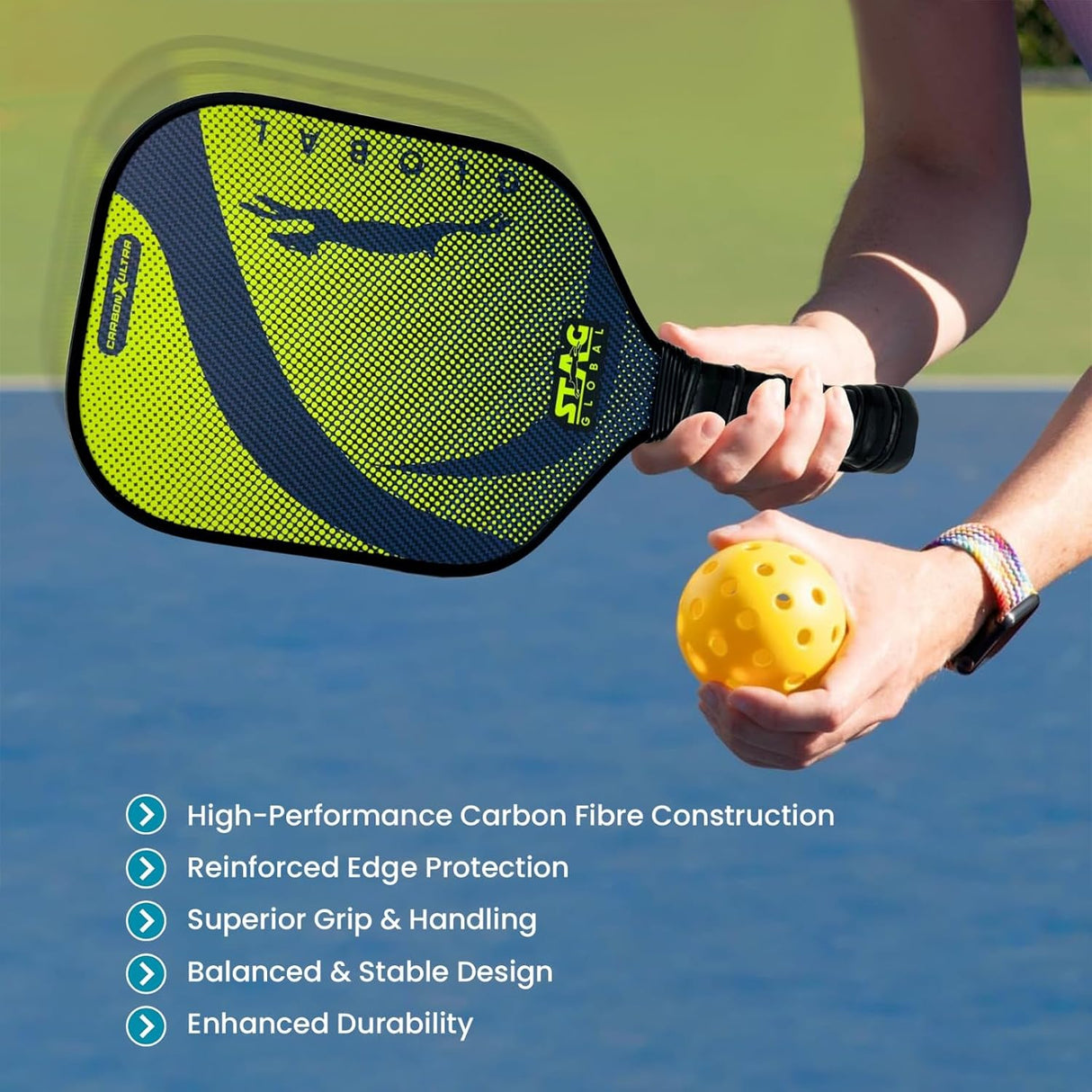 STAG GLOBAL Carbon X Ultra Pickleball Bat with 3 Balls and Cover | 16mm Pickleball Paddle | Protection for Pro-Level Play
