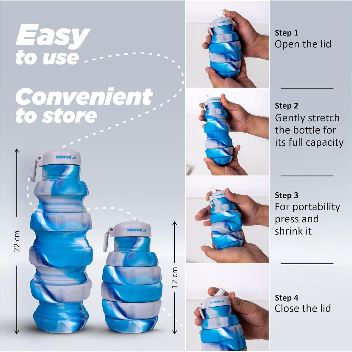 Vector X Flexible Portable Water Bottle with Flip Top Lid for Travel, Hiking, Camping 500 ml Bottle (Pack of 1,Silicone)