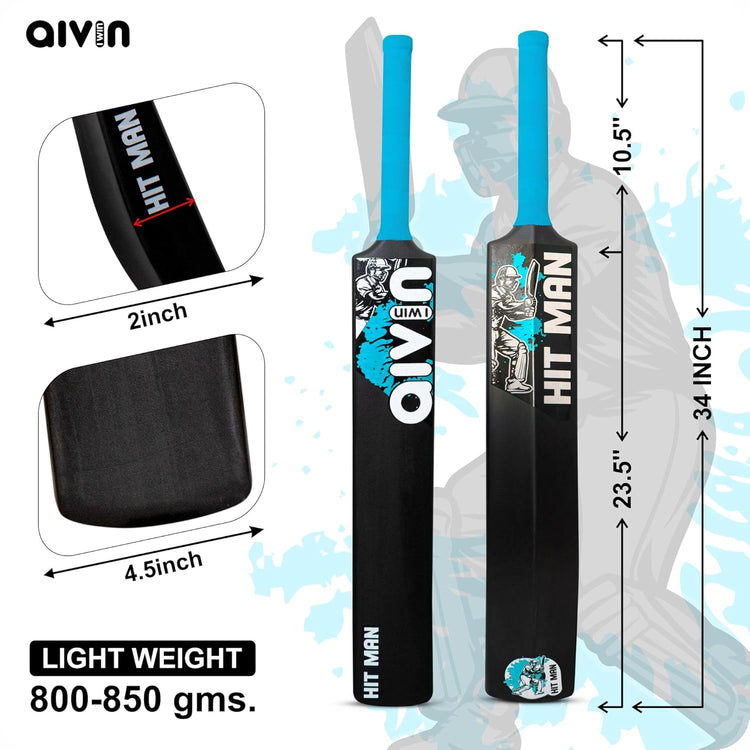 Aivin HIT-MAN Heavy Duty PVCPlastic Cricket Bat, Standrad Size (34” X 4”) Premium Bat for All Age Groups – BoysGirlsAdults Heavy Duty Black Plastic Cricket Bat (BlackBlue)