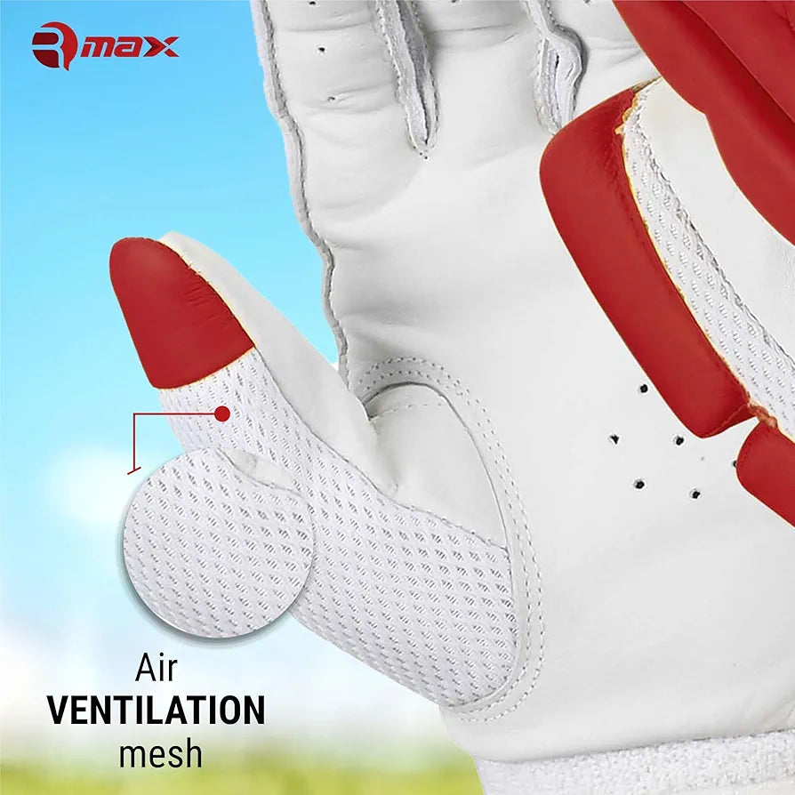 RMAX Unisex Leather & PU Cricket Batting Gloves Superior Grip, Optimum Protection, Ventilated Palm, Lightweight Design
