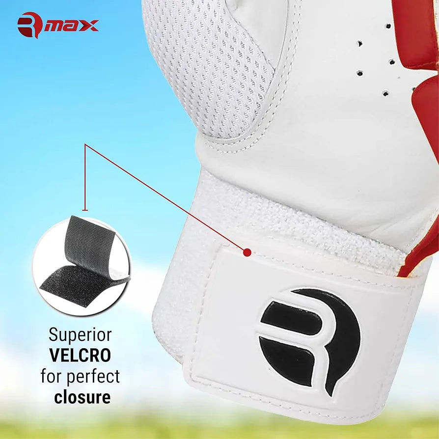 RMAX Unisex Leather & PU Cricket Batting Gloves Superior Grip, Optimum Protection, Ventilated Palm, Lightweight Design