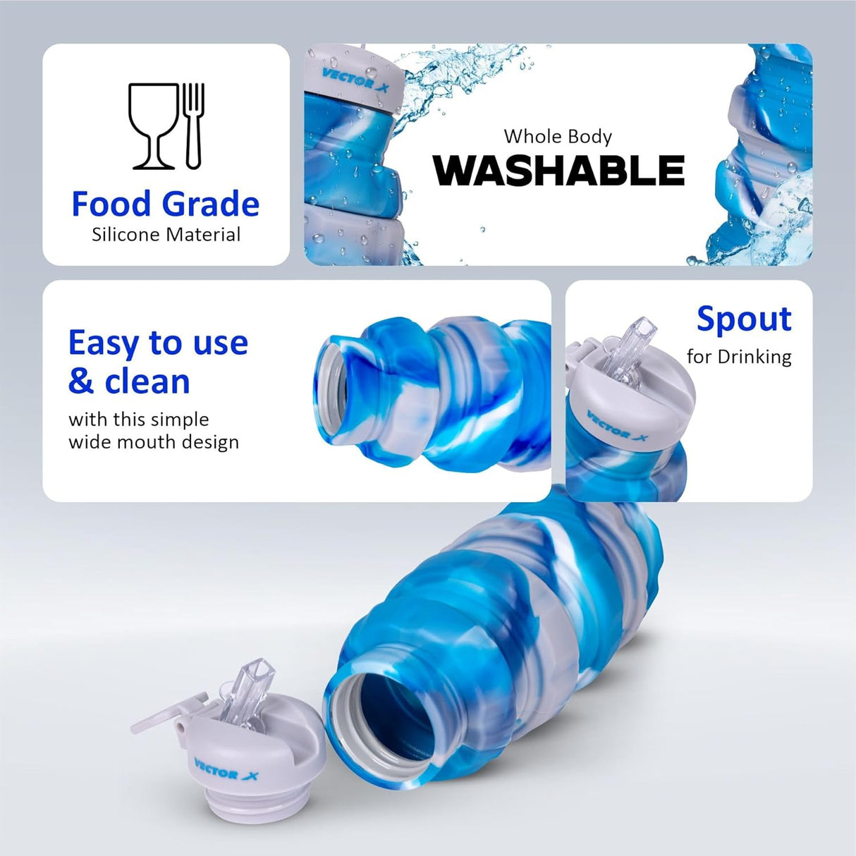 Vector X Flexible Portable Water Bottle with Flip Top Lid for Travel, Hiking, Camping 500 ml Bottle (Pack of 1,Silicone)