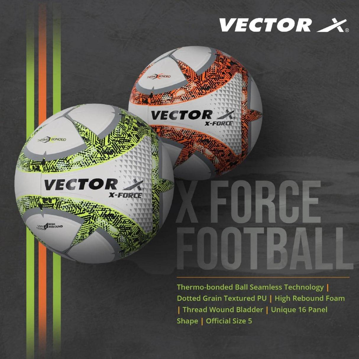 VECTOR X Thermo Bonded X-FORCE Dotted Grain PU Textured Football - Size: 5 (Pack of 1)