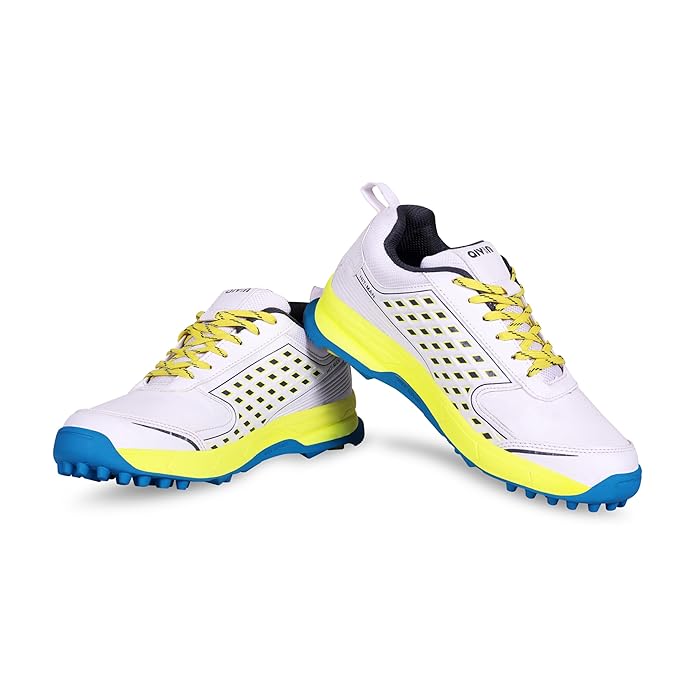 Aivin Hit-Man CRICKET SHOES for MEN, SPORTS SHOES,Rubber Stud Outsole with Mesh, CRICKET SHOES,Advanced Durable and Flexible EVA, White/Yellow