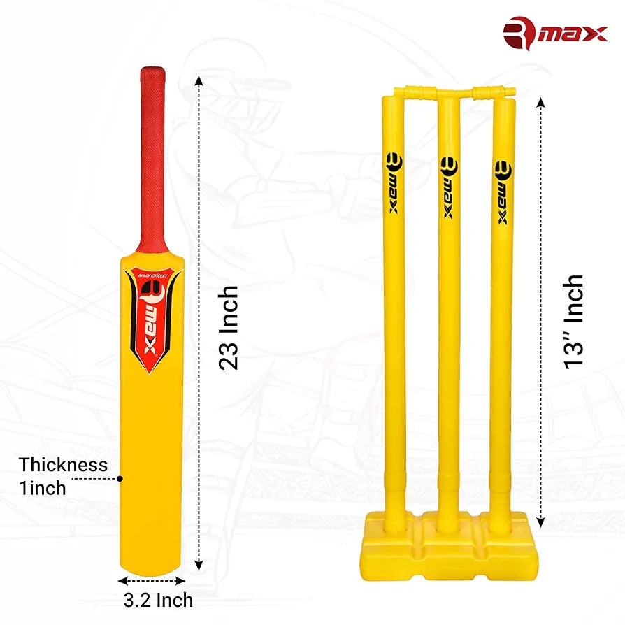 Rmax Plastic Cricket kit for Tennis, Rubber & Wind Ball All Age Groups and Sizes