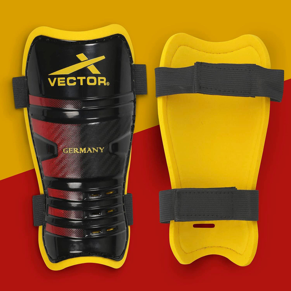 Vector X Germany Shin Guards Soccer with Adjustable Straps for Boys Girls Teenagers Adults - Comfortable and Durable-S/M