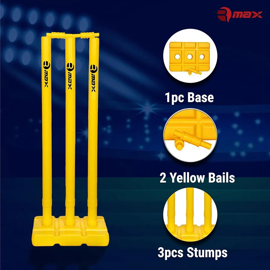 Rmax Plastic Cricket kit for Tennis, Rubber & Wind Ball All Age Groups and Sizes