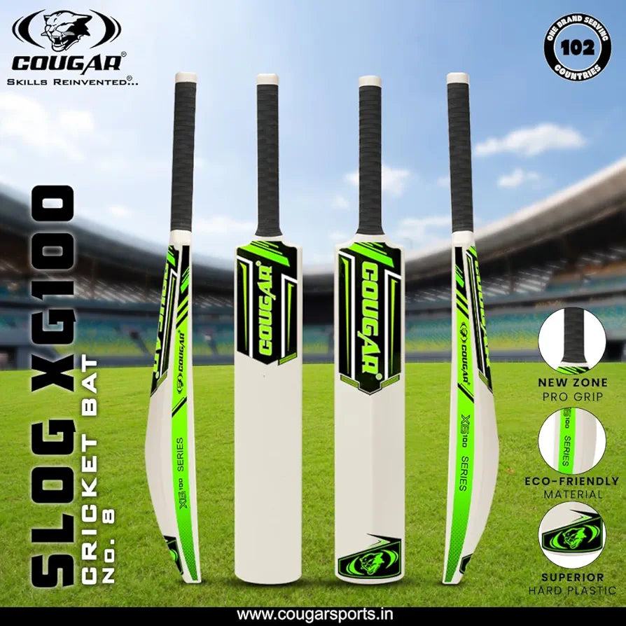 COUGAR SLOG XG100 Heavy Plastic Cricket Bat for Adults Plastic Tennis Cricket Bat with Grip for Gully Cricket, Tournament Match Standard Full Size Bat for Cricket - White- Size - 8