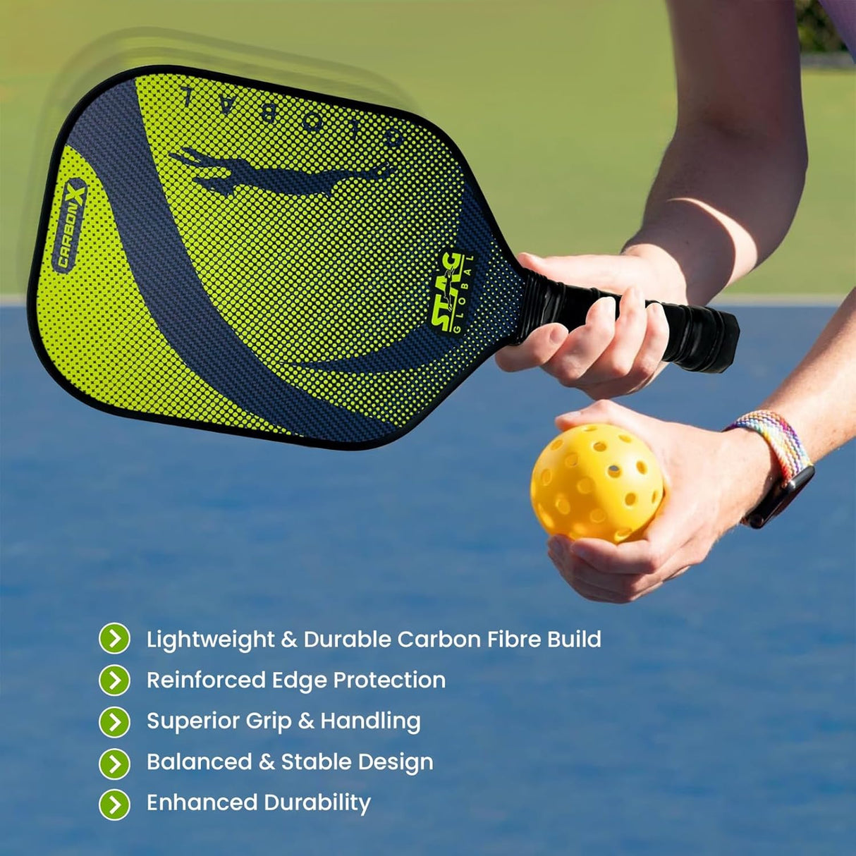 STAG GLOBAL Carbon X Pickleball Bat with 3 Balls and Cover | 12mm Pickleball Paddle