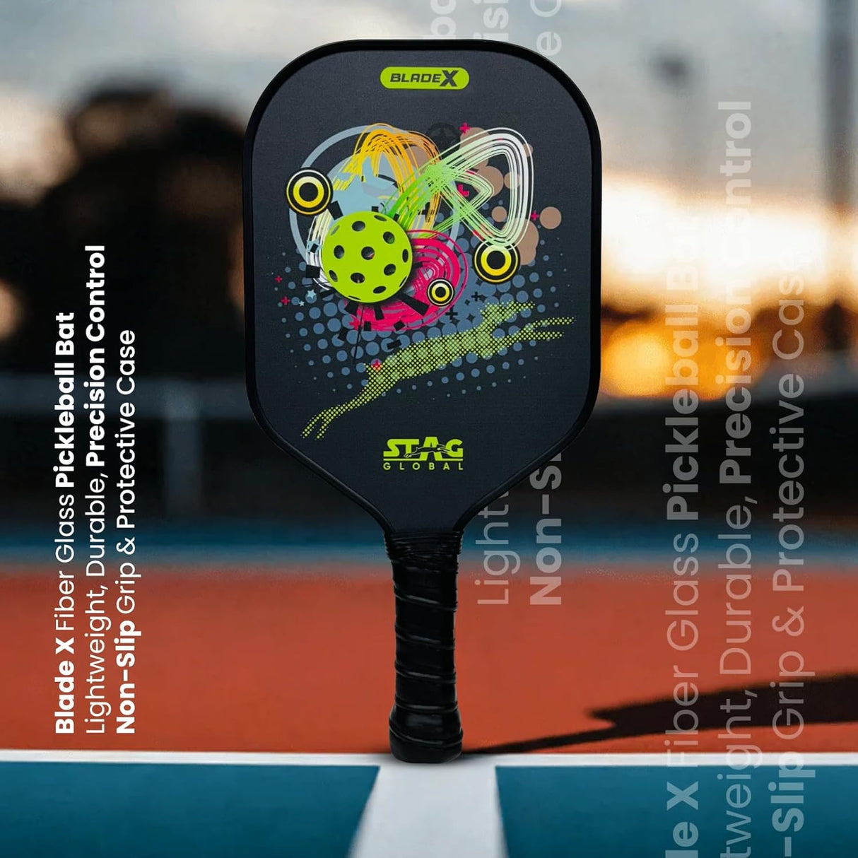 STAG GLOBAL Blade X Fiber Glass Pickleball Bat 12 mm– Lightweight, Non-Slip Grip & Protective Case