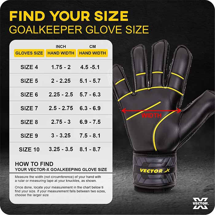 Vector X Goal Stopper Goalkeeper Gloves, Soccer Gloves, Goalie Gloves, Breathable Football Gloves| 4mm Latex Material to Give Protection| for Kids Youth & Adult (Black)