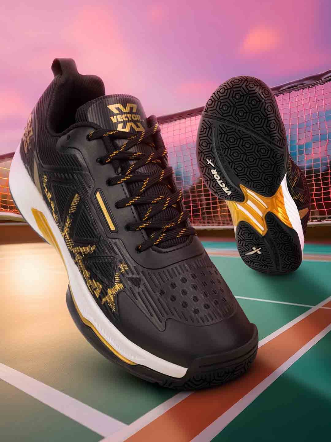 Vector X COURT STAR Badminton all Rounder Shoes with Elegant Style Breathable Mesh + TPU Film Upper|Rubber Outsole, Lightweight & Comfort Indoor Sports Shoe for boys men women Adult Youth