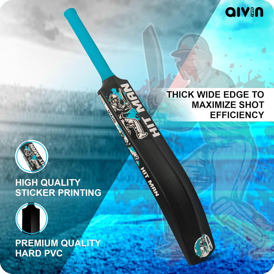 Aivin HIT-MAN Heavy Duty PVCPlastic Cricket Bat, Standrad Size (34” X 4”) Premium Bat for All Age Groups – BoysGirlsAdults Heavy Duty Black Plastic Cricket Bat (BlackBlue)