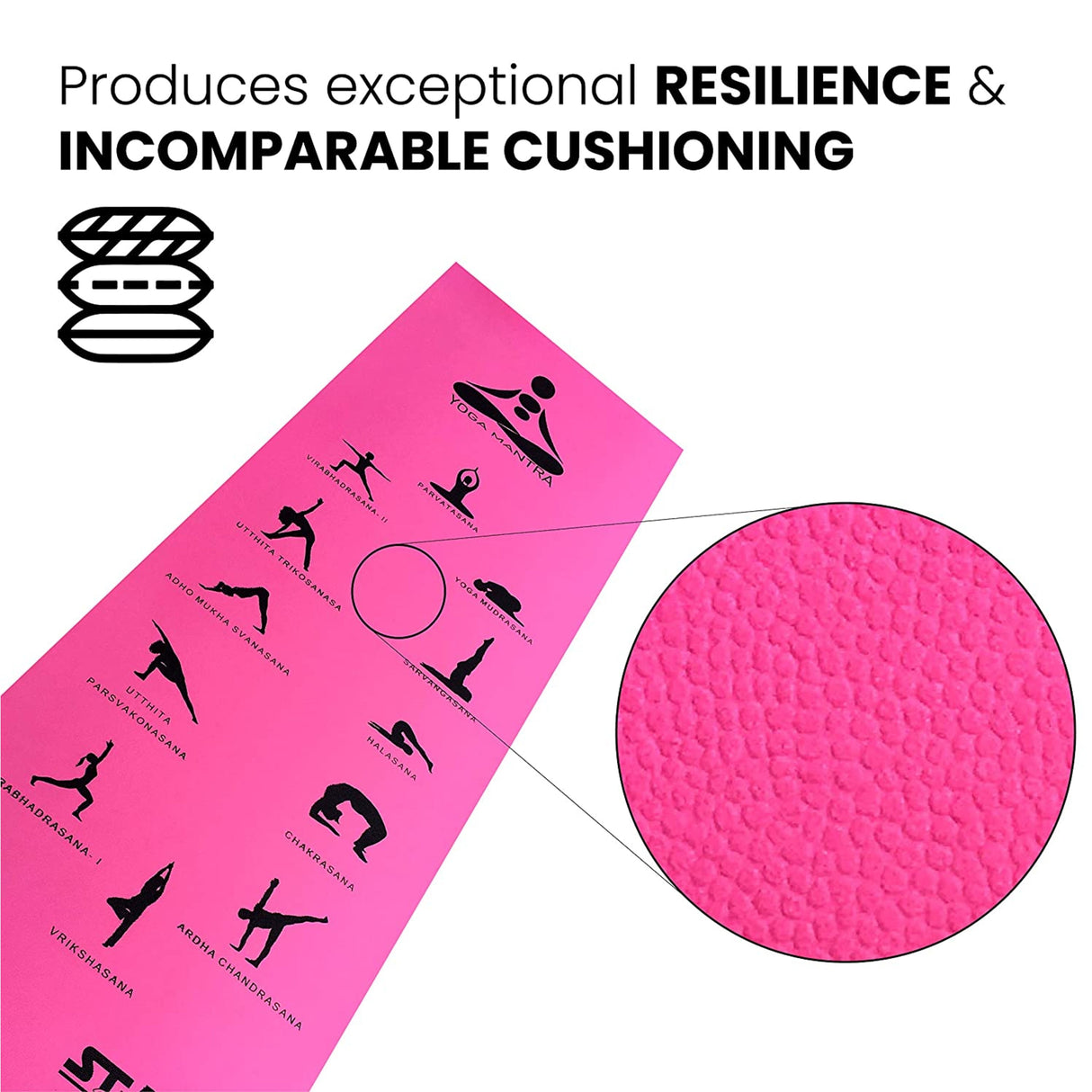 STAG GLOBAL Yoga Mantra Asana Pink Mat With Strap, 4MM Thickness