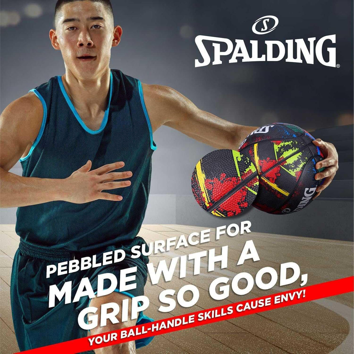 Spalding 8 Panel Marble Rubber Moulded Indoor/Outdoor Basketball with Butyl Bladder, Black, Size: 7 (Suitable for Practice/Match/Training) + Free Air Needle