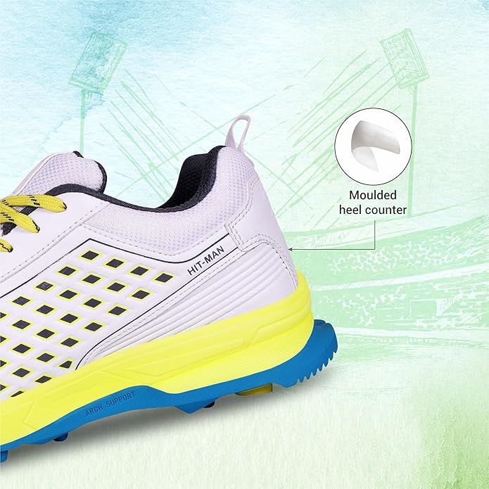 Aivin Hit-Man CRICKET SHOES for MEN, SPORTS SHOES,Rubber Stud Outsole with Mesh, CRICKET SHOES,Advanced Durable and Flexible EVA, White/Yellow