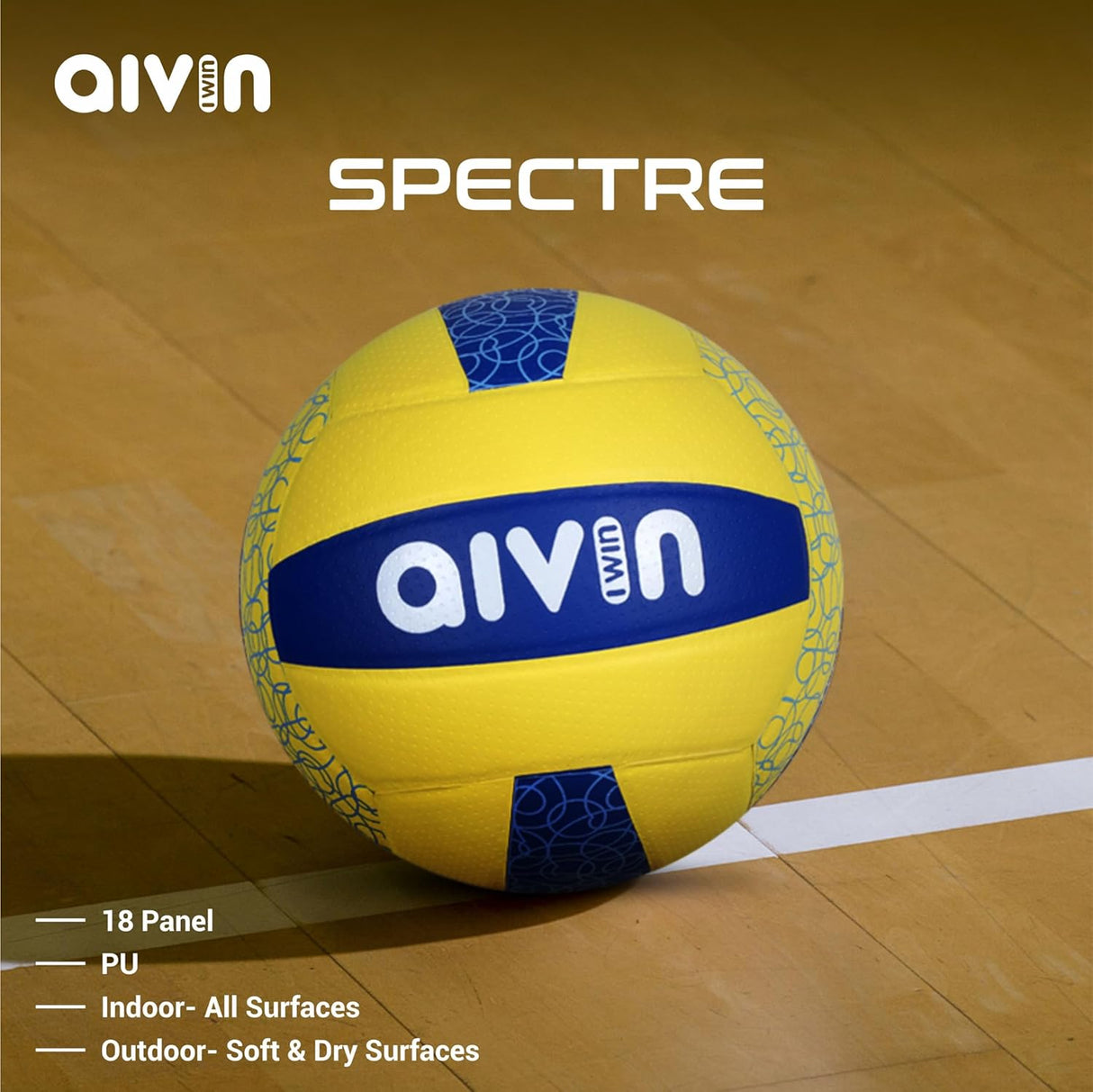 AIVIN Spectre Volleyball,Volleyball Game, for Match Ball, Training Ball, Indoor, Outdoor Ball, Durable for Practice, Waterproof and Suitable for All Surface, 18 Panel, (Yellow) Size-4