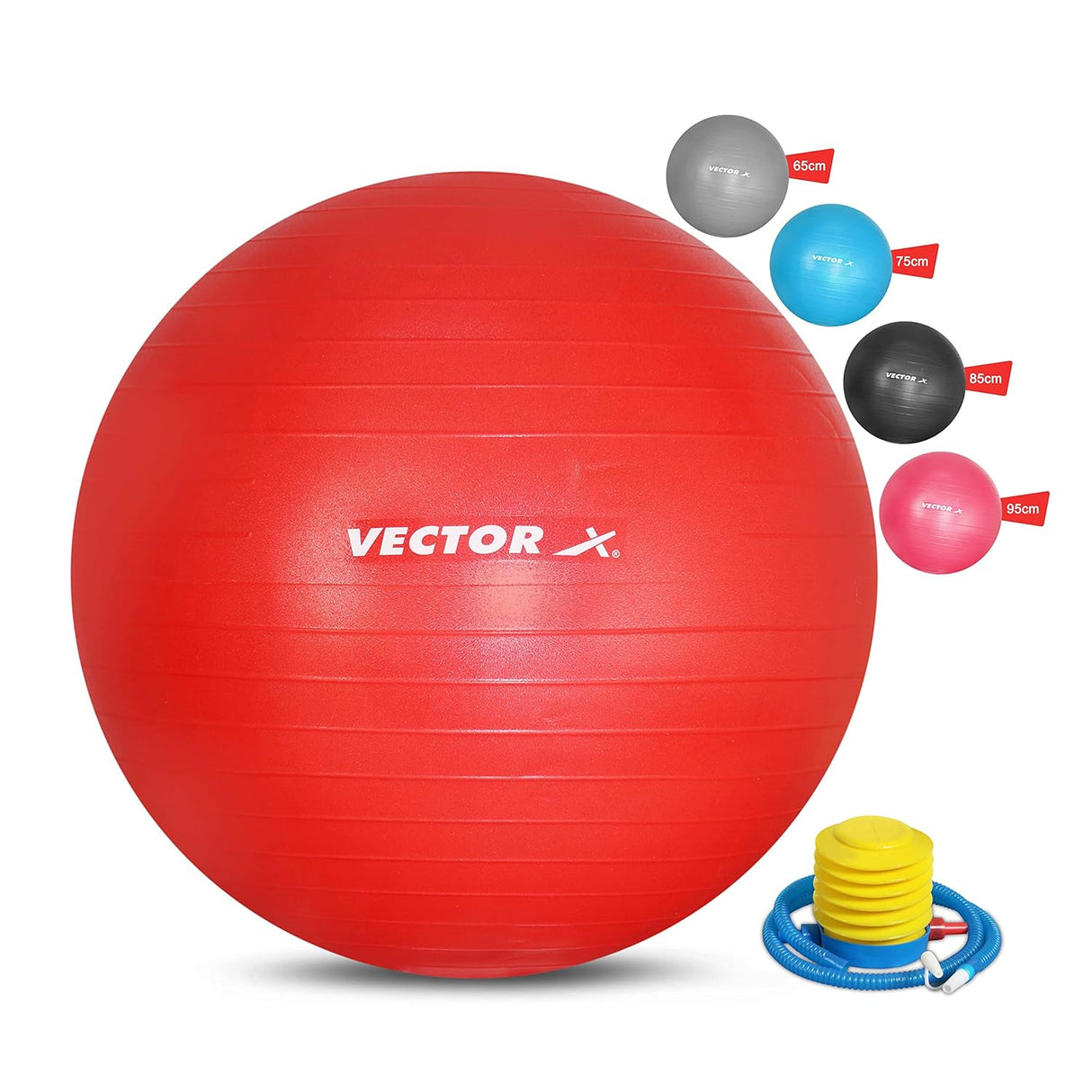 Vector X Gym Ball for Exercise Anti Burst Exercise Ball with Foot Pump for Workout Yoga Ball for Women and Men Swiss Ball for Balance Stability Training, Birthing Ball for Pregnancy, Fitness