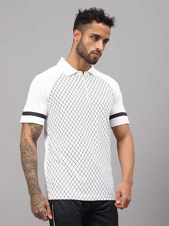 Vector X Mens Sports Wear Polyester Front Printed Collar Neck with Front Zipper Opening Half Sleeves T-shirt For Running, Training, Athletic