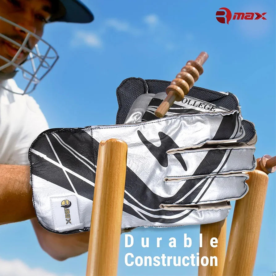 RMAX Rubber & PVC Cricket Wicket Keeping Gloves - Durable Construction, Superior Grip, High-Density Finger Protection, Ergonomic Design for Enhanced Flexibility and Comfort,