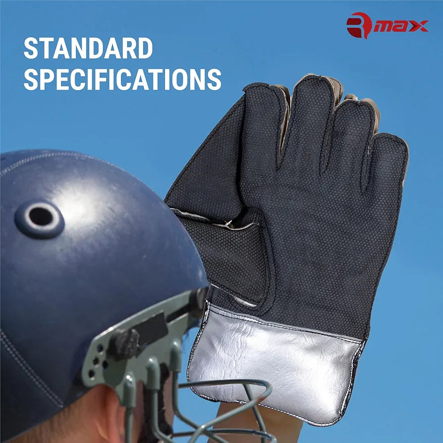 RMAX Rubber & PVC Cricket Wicket Keeping Gloves - Durable Construction, Superior Grip, High-Density Finger Protection, Ergonomic Design for Enhanced Flexibility and Comfort,