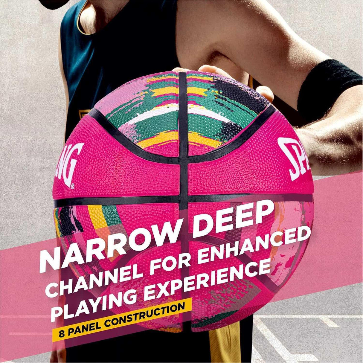 Spalding 8 Panel Marble Rubber Moulded Indoor/Outdoor Basketball with Butyl Bladder, Black, Size: 7 (Suitable for Practice/Match/Training) + Free Air Needle