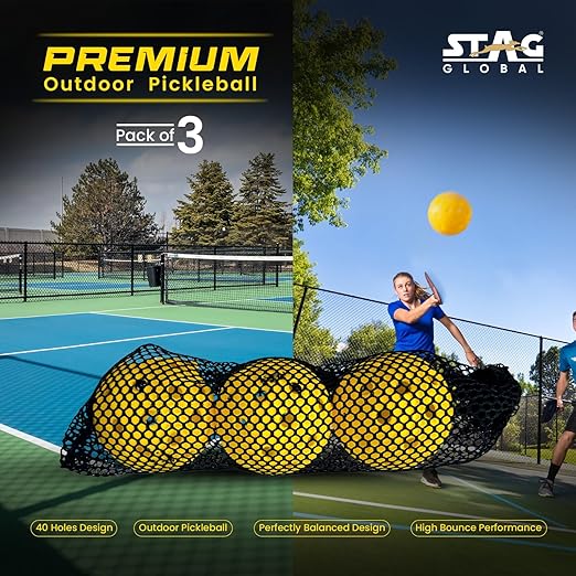 STAG GLOBAL Carbon X Pickleball Bat with 3 Balls and Cover | 12mm Pickleball Paddle