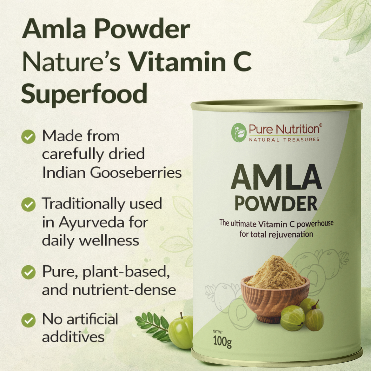 Organic Amla Powder Natural Vitamin C | Hair, Skin & Immunity Support