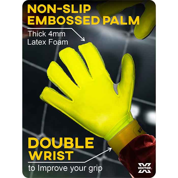 Vector X Quantum Goalkeeper Gloves, Soccer Gloves, Goalie Gloves, Breathable Football Gloves| 4mm Latex Material to Give Protection| for Kids Youth & Adult