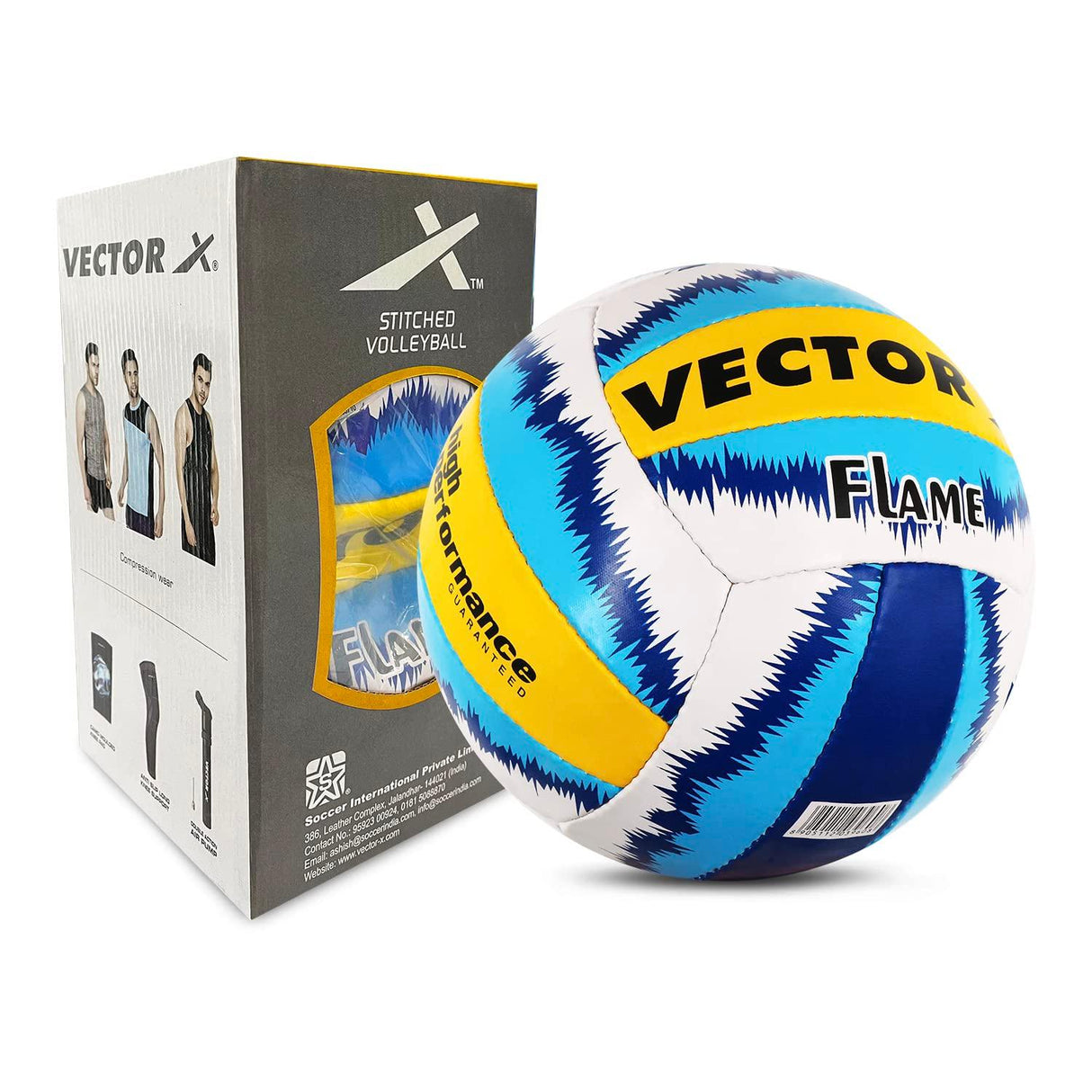 Vector X 18 Panel Flame Rubber Hand Stitched Indoor/Outdoor Volleyball with Latex Bladder, White-Red-Blue, Size: 4 (Suitable for Practice/Match/Beach) + Free Air Needle