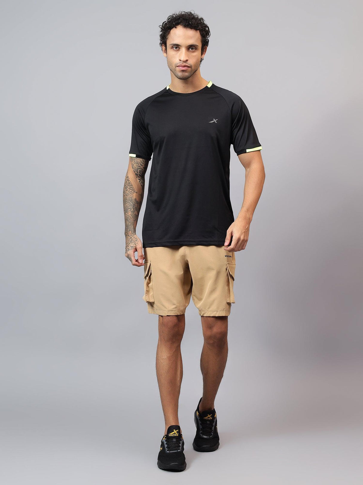 Vector X Solid Men Black Cargo Shorts 2 Side Zipper Pocket Made with Polyester