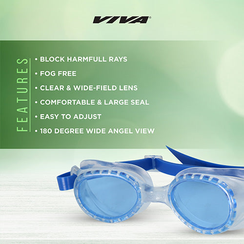 Viva Swimming VIVA-55 (Junior) Anti-Fog UV Protection 100% Silicone Swimming Goggles for Kids, Boys|Wide-Angle Vision Swim Glasses with Silicone Comfort & Adjustable Strap