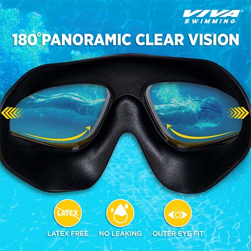 Viva Swimming Discovery Mask Goggle Comfortable Cushioned with Adjustable Head Strap Adult Swimming Goggles | Anti Fog, UV Protection, No Leakage, 180° Clear Wide Vision for Adults Men Women Teenagers