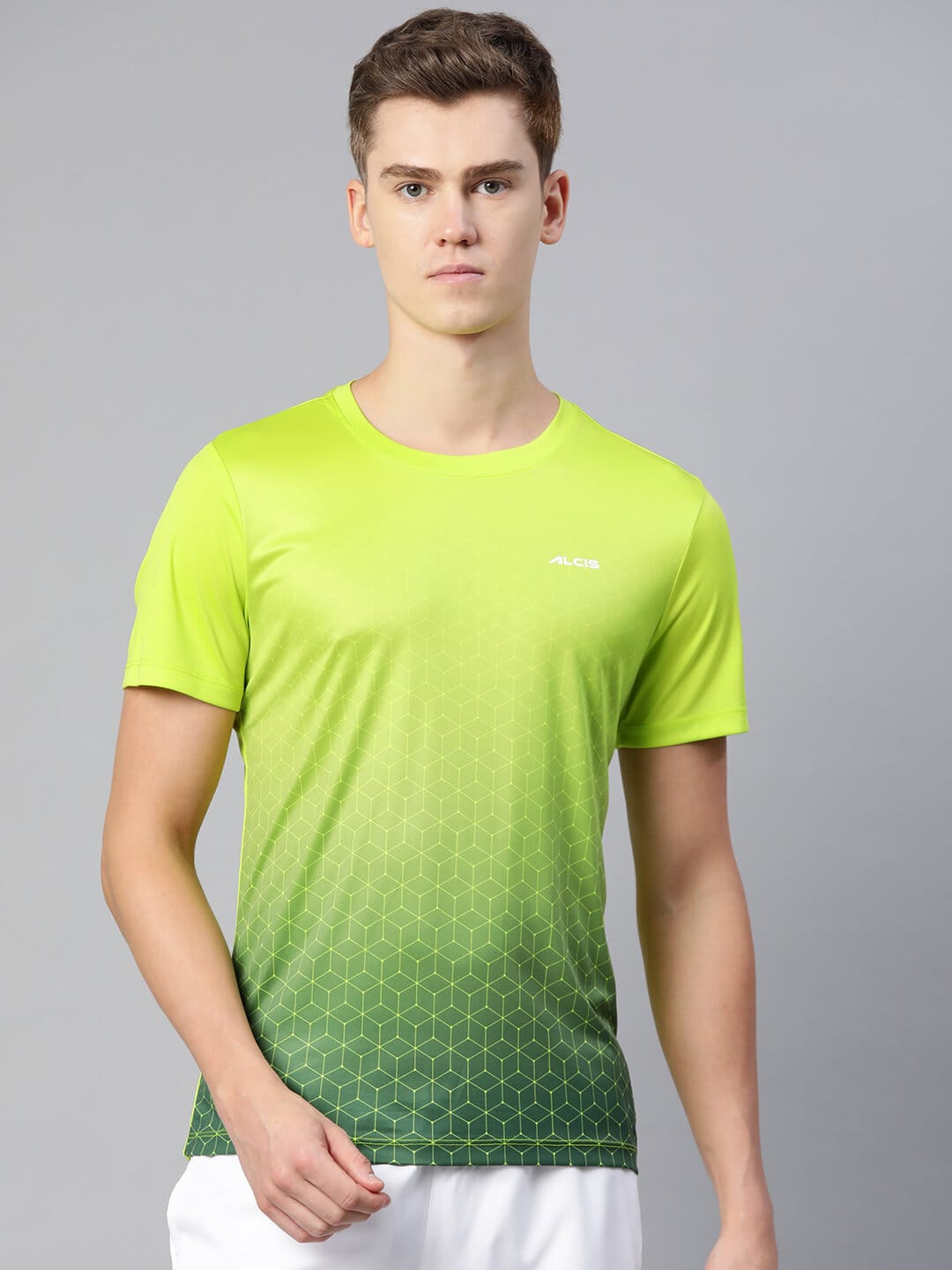 Alcis Men Lime Green Printed Dry Tech Slim Fit T-shirt