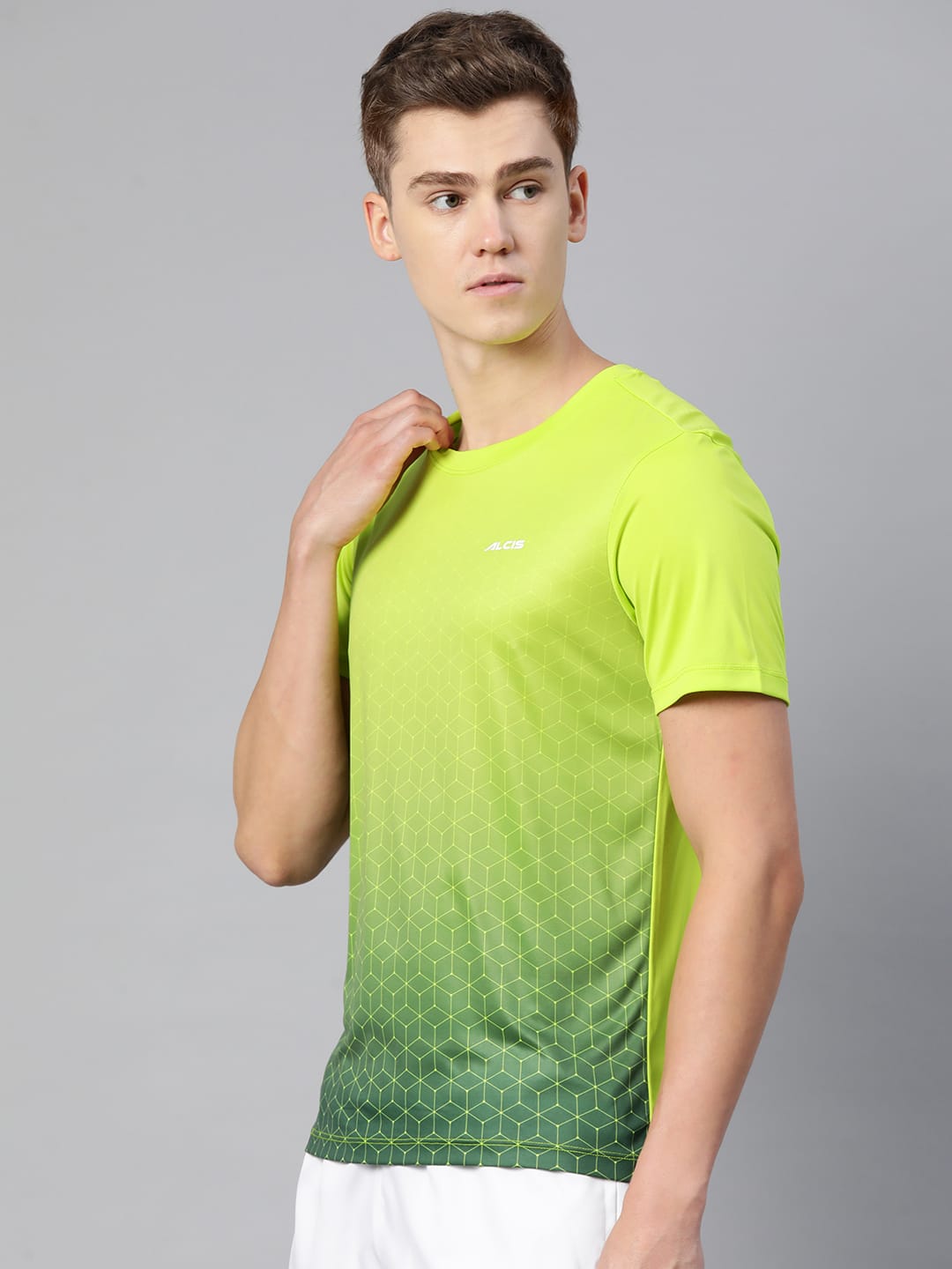 Alcis Men Lime Green Printed Dry Tech Slim Fit T-shirt