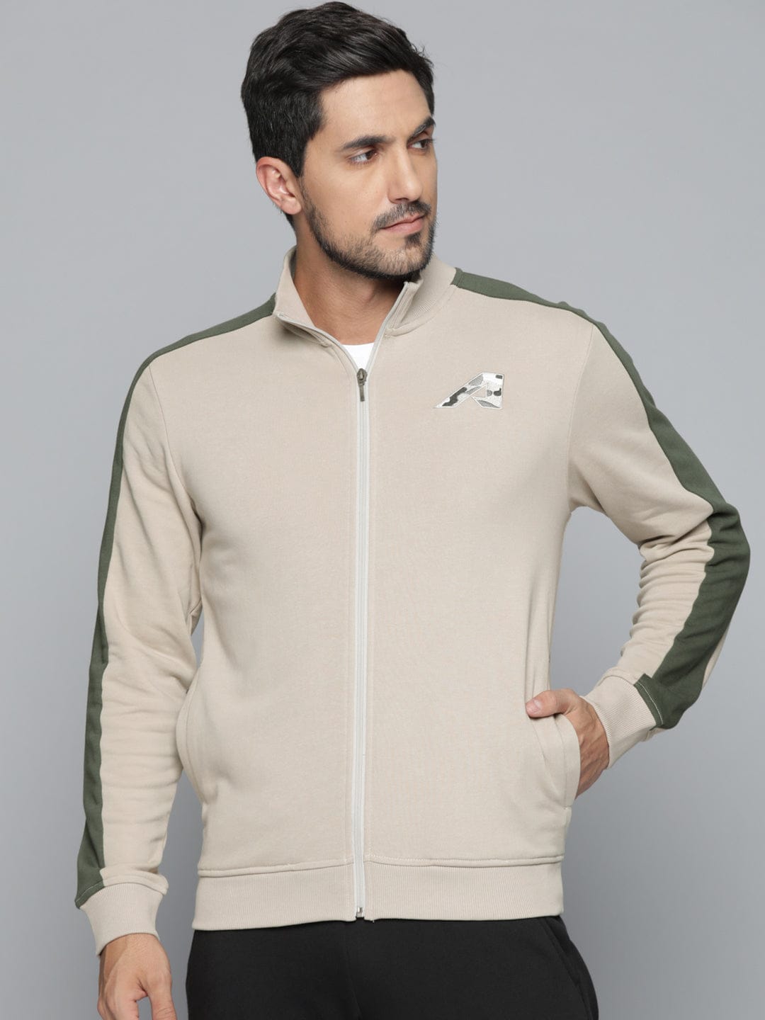 Alcis Men Cream-Coloured Colourblocked Sweatshirt