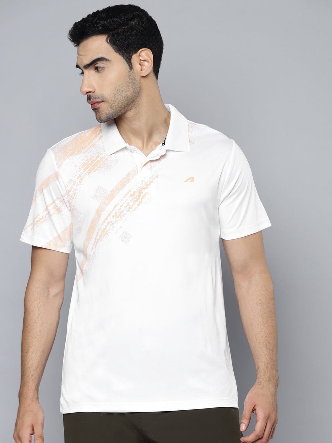 Alcis Men White Beige Printed Polo Collar Slim Fit T-shirt