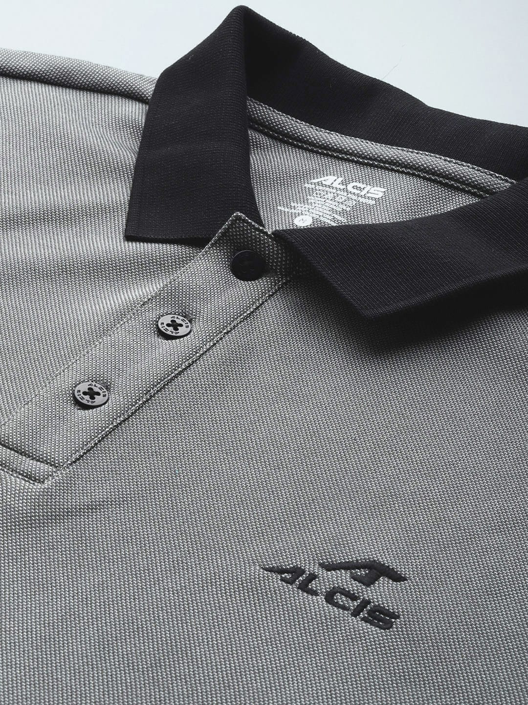 Alcis Men Grey Black Polo Collar T-shirt