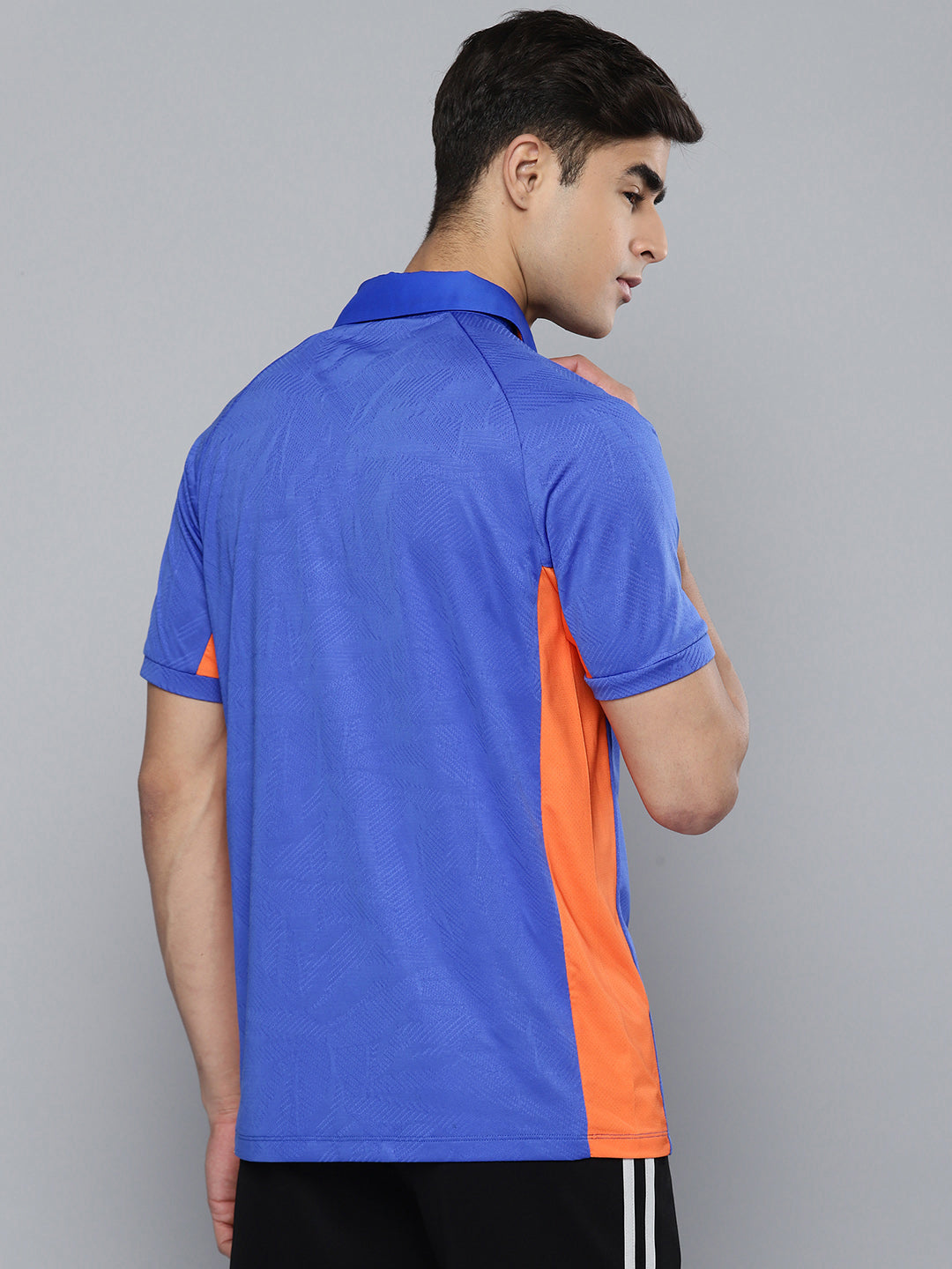 Alcis Men's Blue Orange Colourblocked Indian Cricket Team Polo Collar T-shirt