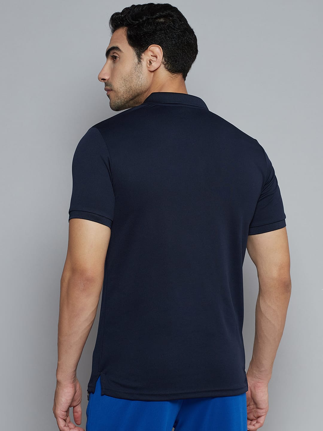 Alcis Men Navy Blue Solid Polo Collar Slim Fit Wonder T-shirt