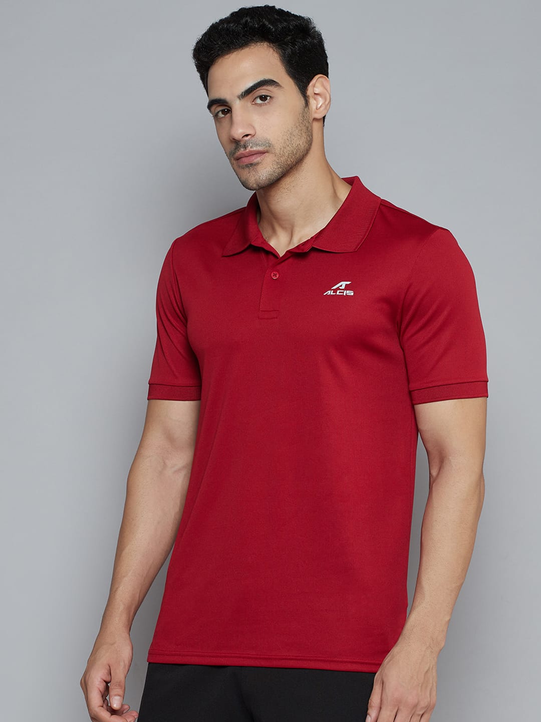 Alcis Men Maroon Solid Polo Collar Slim Fit Wonder T-shirt