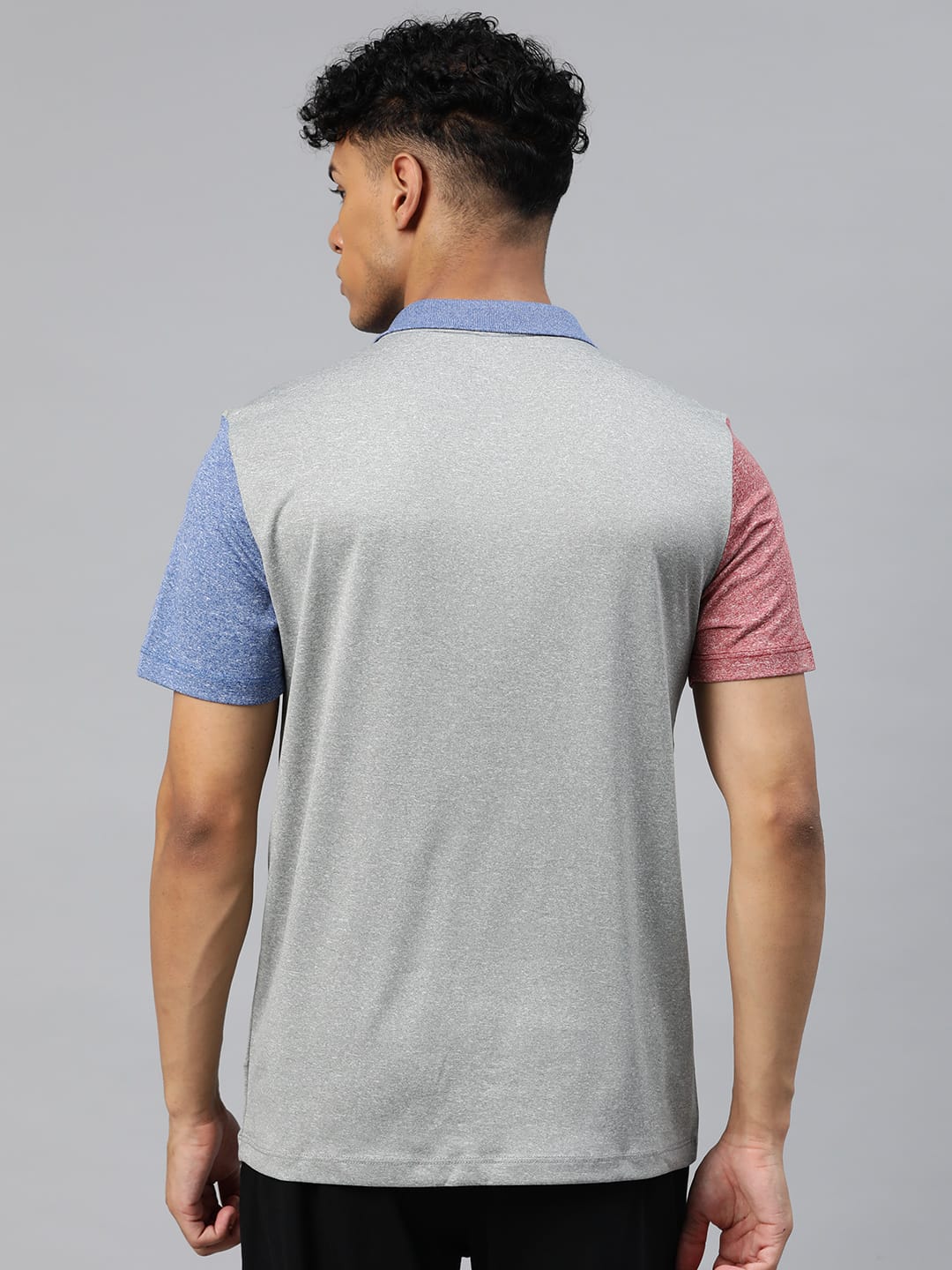 Alcis Men Grey Pink Colourblocked Polo Collar Anti Static Slim Fit T-shirt