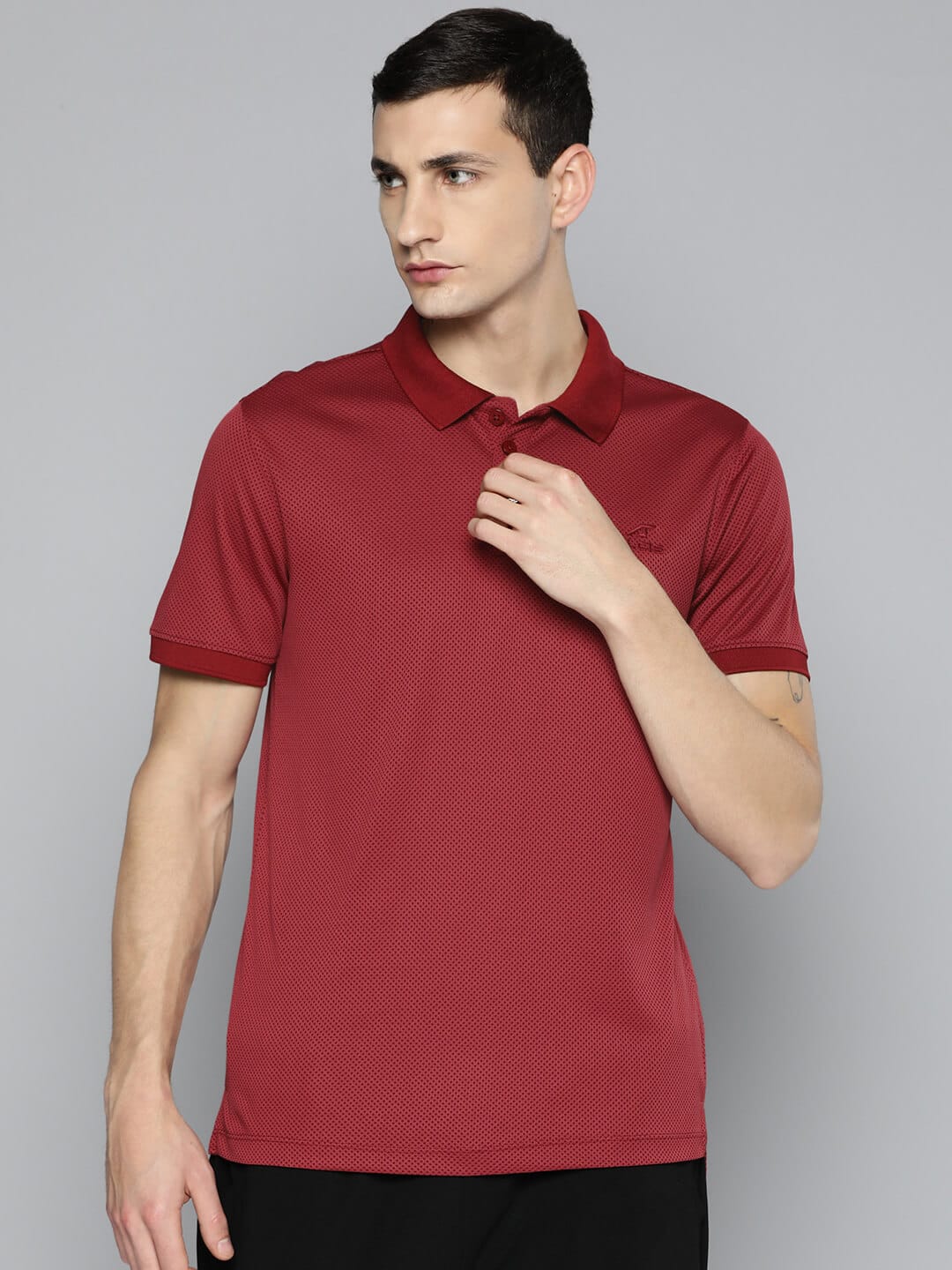 Alcis Men Red Polo Dry Tech Slim Fit T-shirt
