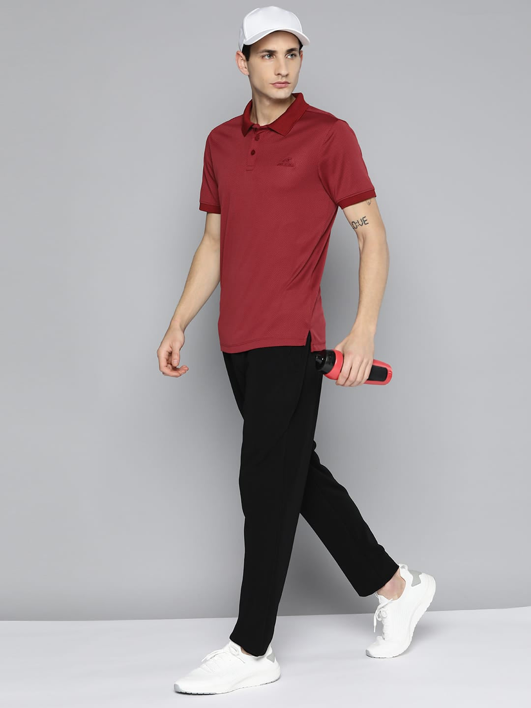 Alcis Men Red Polo Dry Tech Slim Fit T-shirt