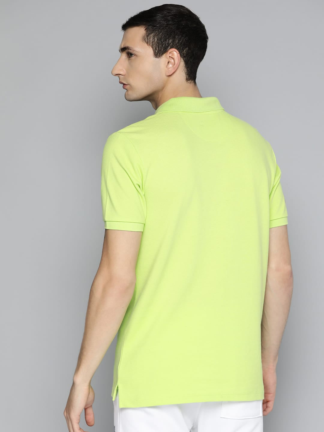 Alcis Men Lime Green Typography Printed Polo Collar Slim Fit T-shirt