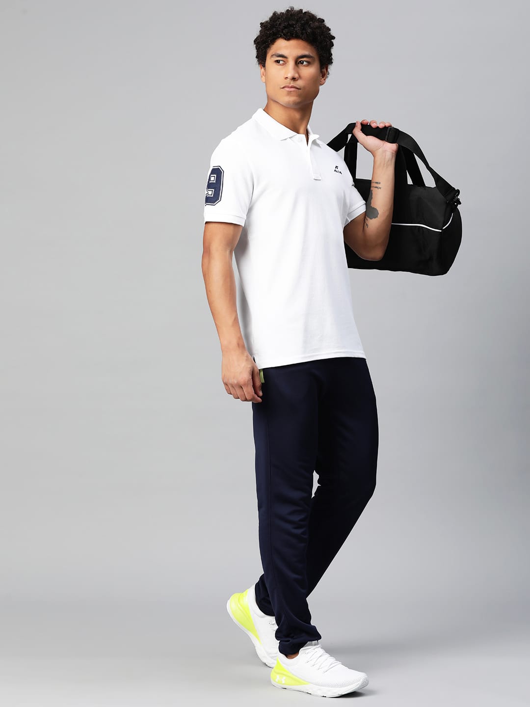 Alcis Men White Typography Printed Polo Collar Dry Tech Slim Fit T-shirt
