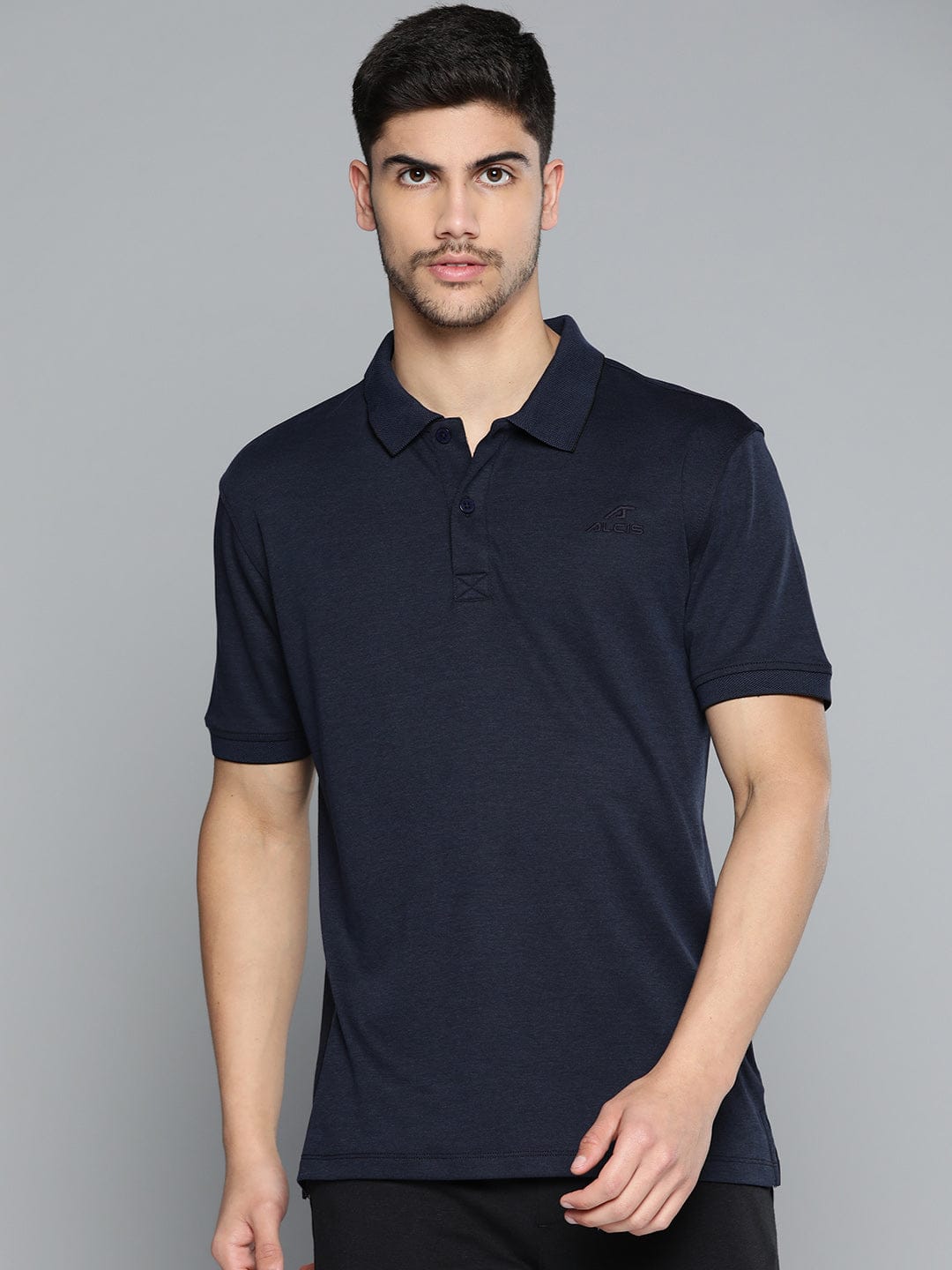 Alcis Men Navy Polo Collar Anti Static Slim Fit Sports T-shirt